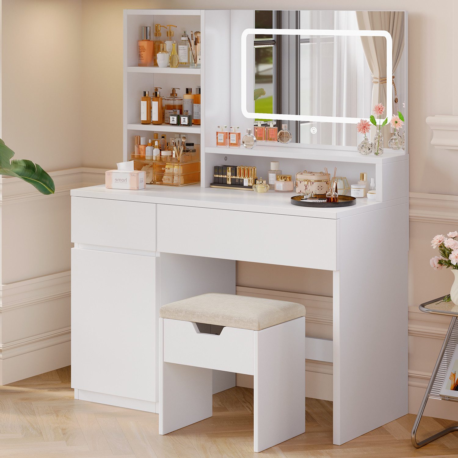 HOMALL Schminktisch Mit integrierten LED-Leuchten, einstellbare Helligkeit günstig online kaufen