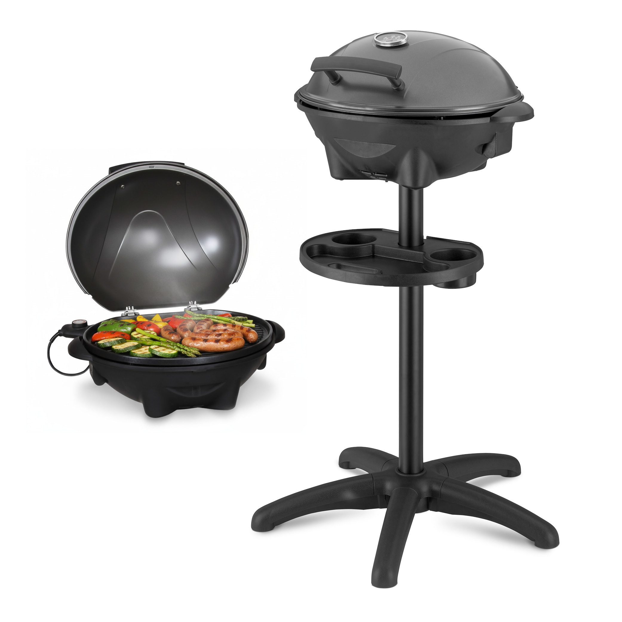 TZS FIRST AUSTRIA Standgrill 2in1 Standgrill 2400W, Kugelgrill mit Thermometer & Tropfschale, 2400 W, Elektrischer Grill mit Standfuß, Deckel & Ablage