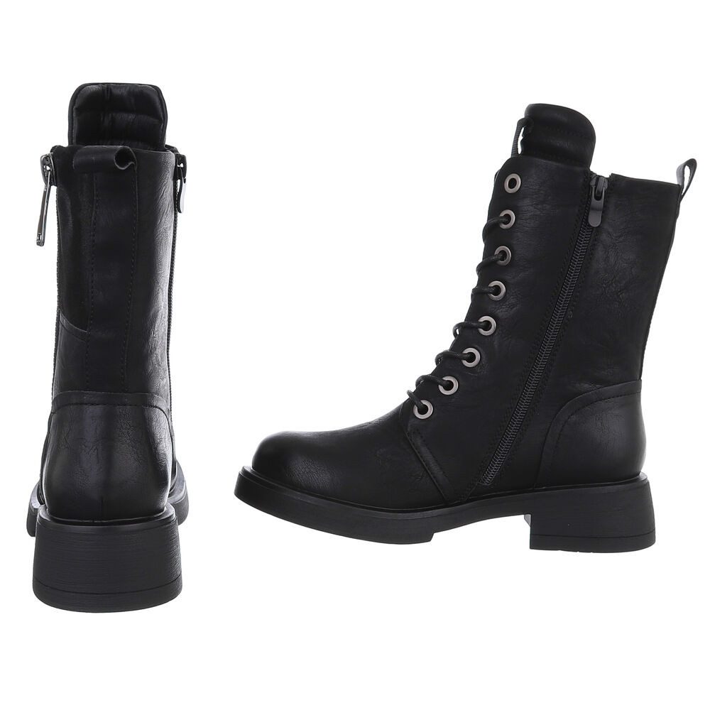 Ital-Design Modischer Damen-Boot mit Reißverschluss und Schnürung Schnürstiefelette (90515097) Blockabsatz Schnürstiefeletten in Schwarz – Bild 5 von 5