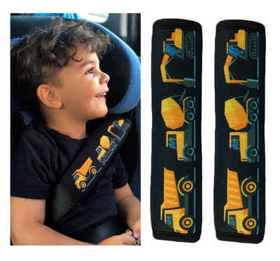 Schlafkissen 1x oder 2x HECKBO Kinder Auto Gurtpolster Gurtschutz mit Baufahrzeuge Motiv - Sicherheitsgurt Polster für Kinder und Babys- Ideal für jeden Gurt Autositzerhöhungen Kinder Fahrradanhänger Flugzeug, HECKBO
