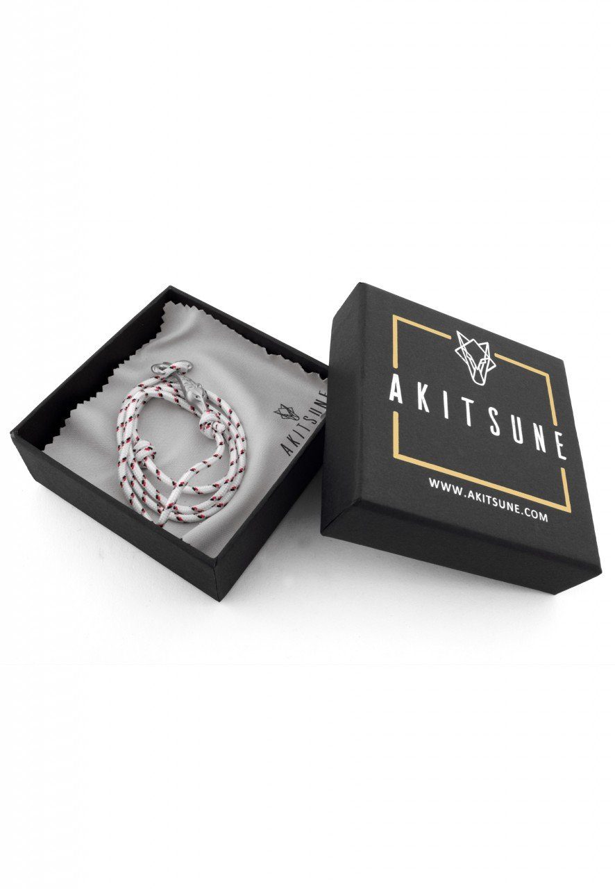 Akitsune Armband Vulpes Maritimes Armband Doppel Gewickelt Silber - Weiß-Blau-Rot