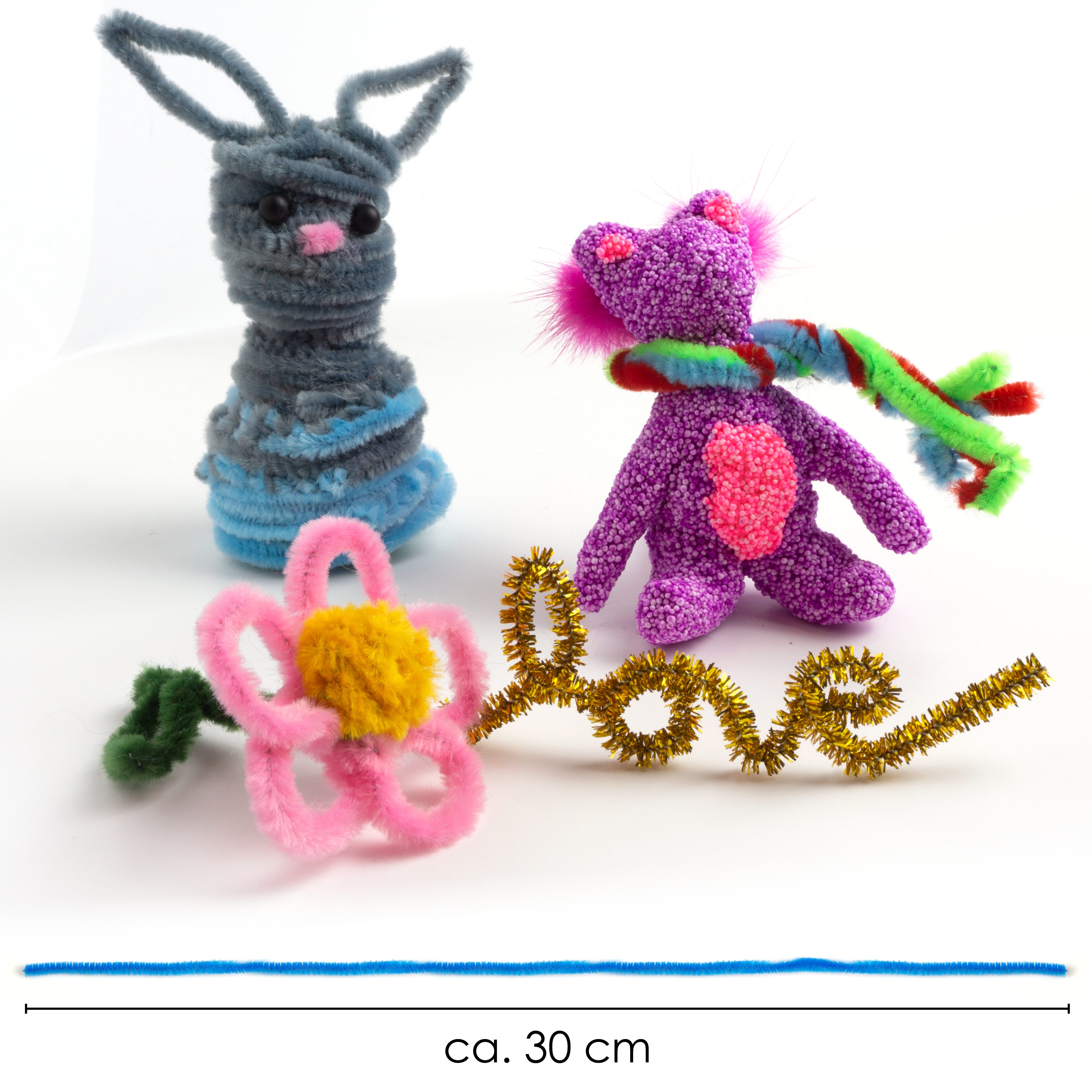 OfficeTree Basteldraht Bastel Pfeifenreiniger - 220 Pfeifenputzer 30 Farben, 30 Farben inkl. Glitzerdraht