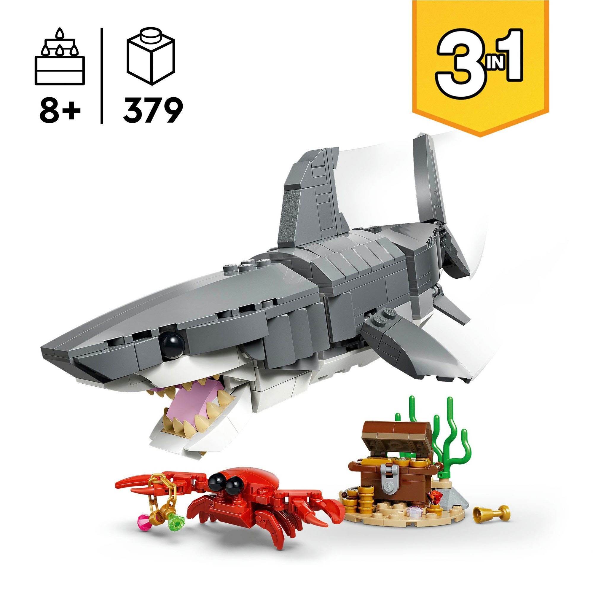 LEGO® Wilder Hai mit Schatztruhe (31381), LEGO Creator Konstruktionsspielsteine, (379 St), Made in Europe – Bild 3 von 5