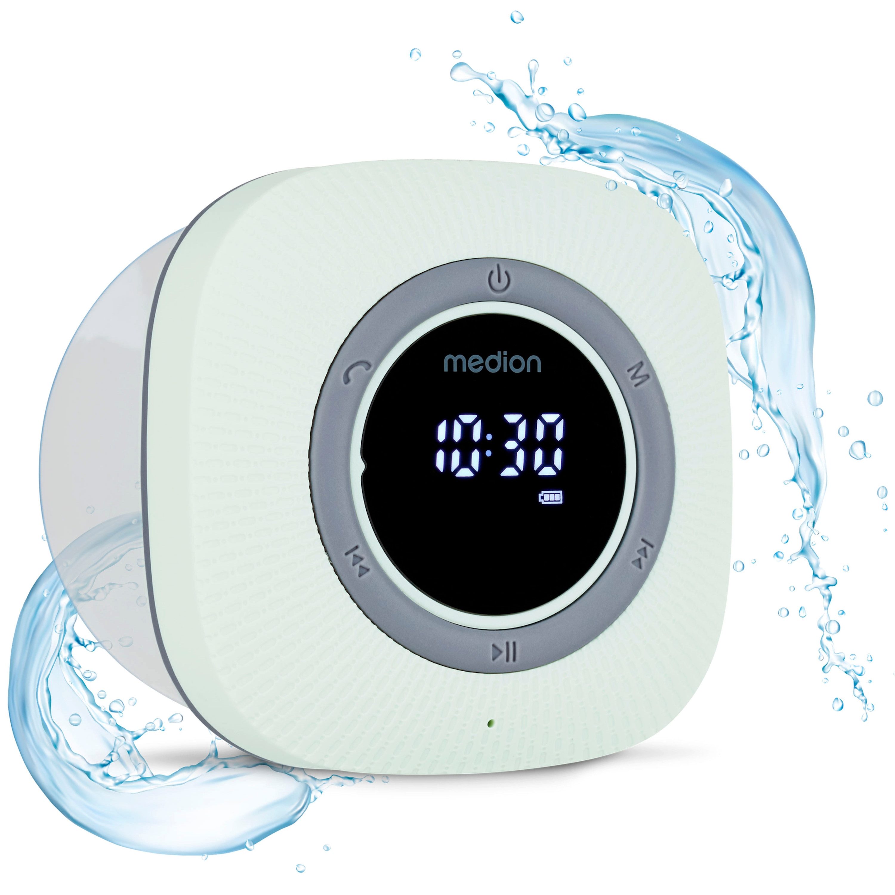 Medion® S66884 (MD 43884) Duschradio mit Bluetooth Radio (MW/UKW, 3 W, Saugnapf, LED-Display, IPX6 Wasserdicht, integrierter Akku, grün)