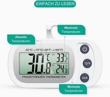 Coonoor Kühlschrankthermometer Funk-Kühlschrankthermometer, digitales Gefrierthermometer, IPX3 Wasserdichter Kühlschrankthermometer, Innen- und Außenbereich