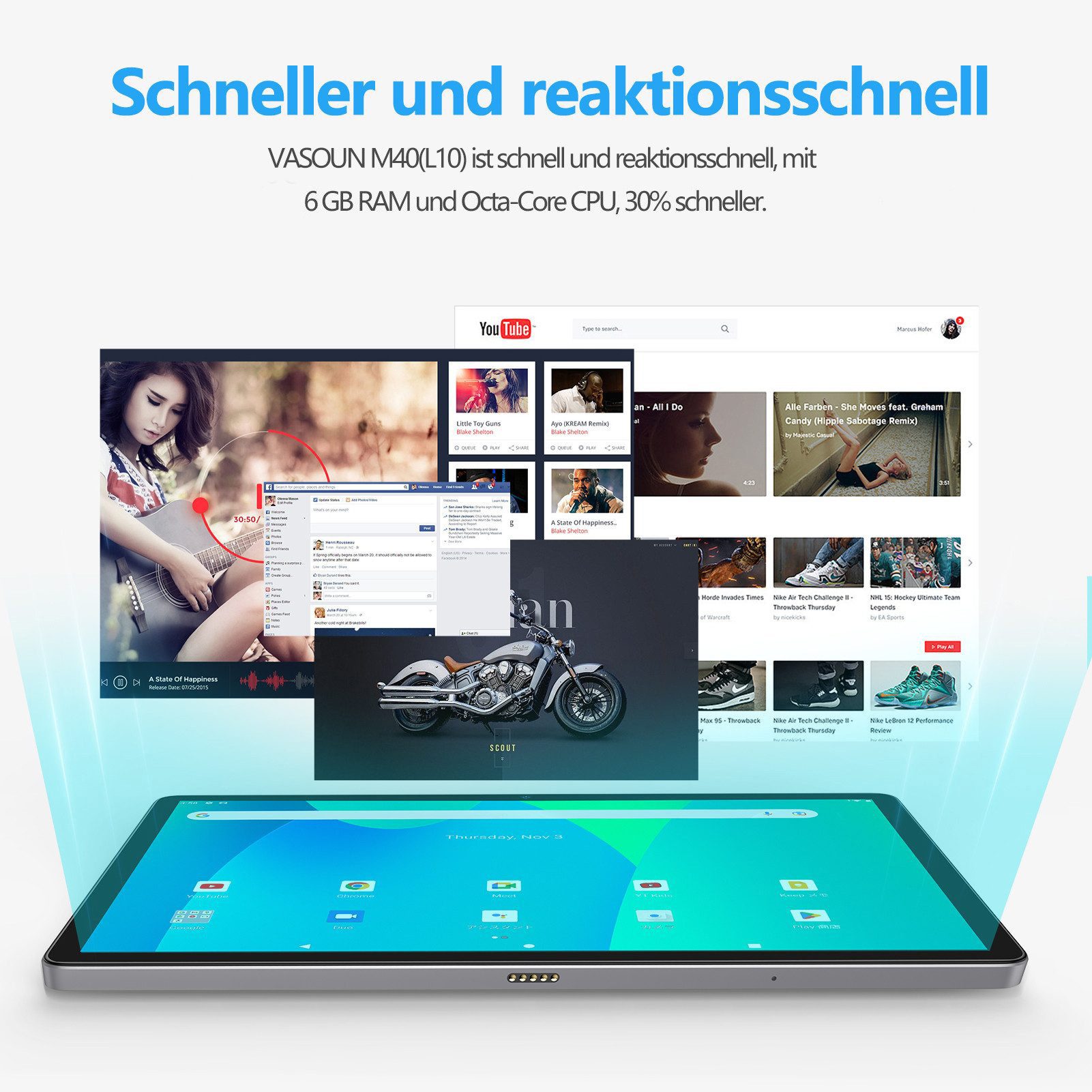 VASOUN TAB13 Tablet 10 Zoll, 128 GB, Octa-Core 5 GHz WLAN Tablet (10ZollTablet", 128 GB, Erweiterbarer Speicher-Tablet)