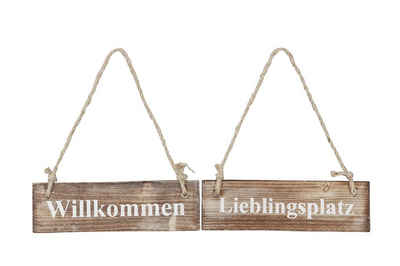 Levandeo® Wandbild, 2er Set Wandbilder Sprüche 20x6cm Holz Lieblingsplatz Willkommen