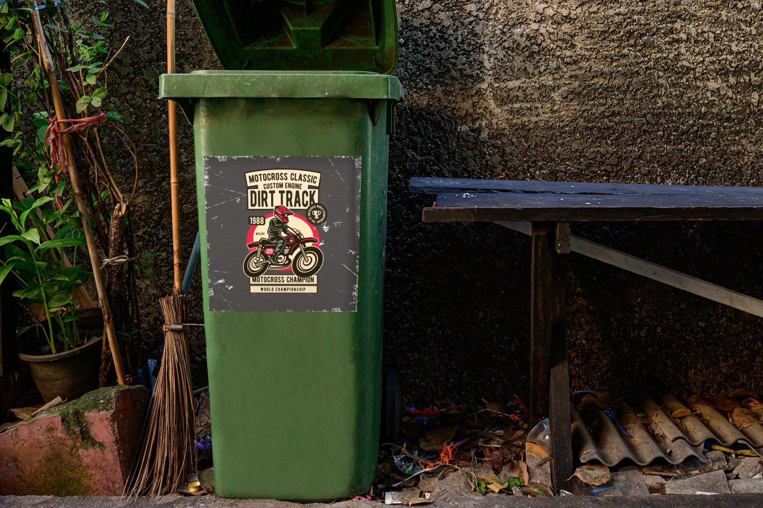 MuchoWow Wandsticker Motorrad - Sticker, St), Grau Mülltonne, Mülleimer-aufkleber, Zeichnung - (1 - Vintage Container, Abfalbehälter