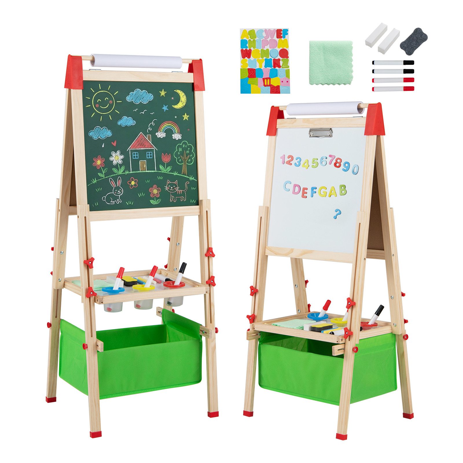 COSTWAY Standtafel Kinder Staffelei, höhenverstellbar mit 60 Zubehör