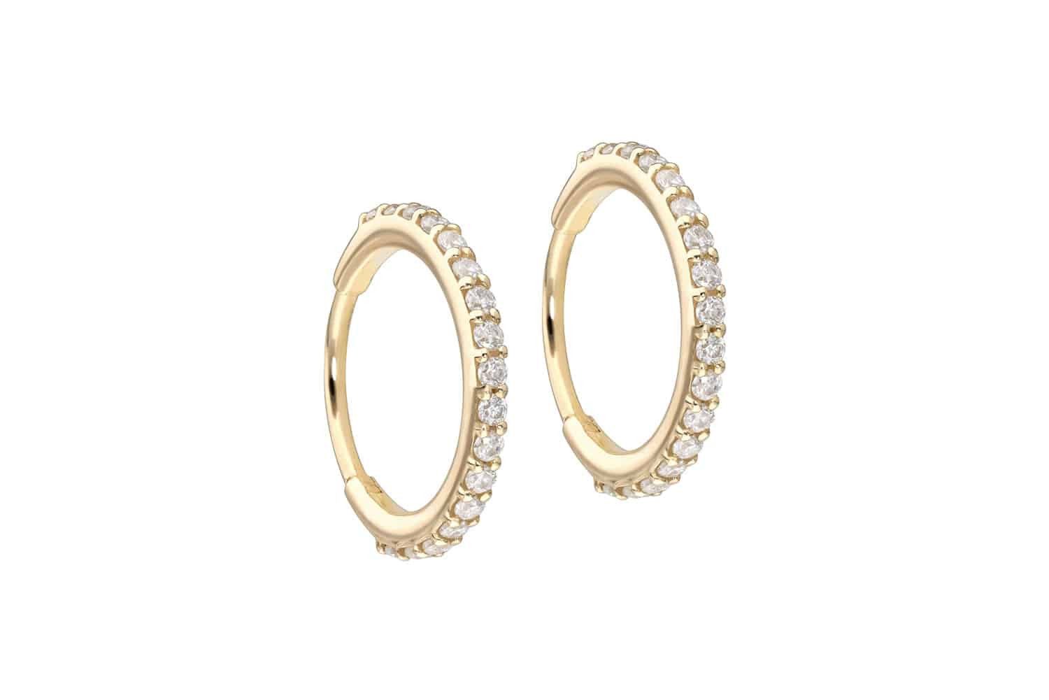 FILANGO Paar Сережки-кільця 14/18 Karat Gold Ohrclicker Сережки-кільця EINGEFASSTE MOISSANITE (Creolen, 1-tlg)