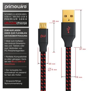 Primewire USB-Kabel, 2.0, Micro-USB, USB Typ A (200 cm), UltimateCharge MicroUSB 2.0 Schnellladekabel mit Datenübertragung - 2m