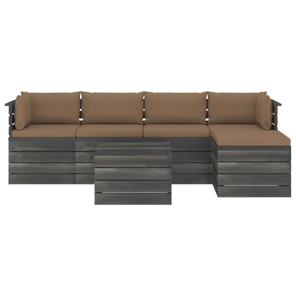 mit Garten-Sofagarnitur Kiefernholz, Kissen (6-tlg) Paletten 6-tlg. aus Gartenlounge-Set Taupe vidaXL