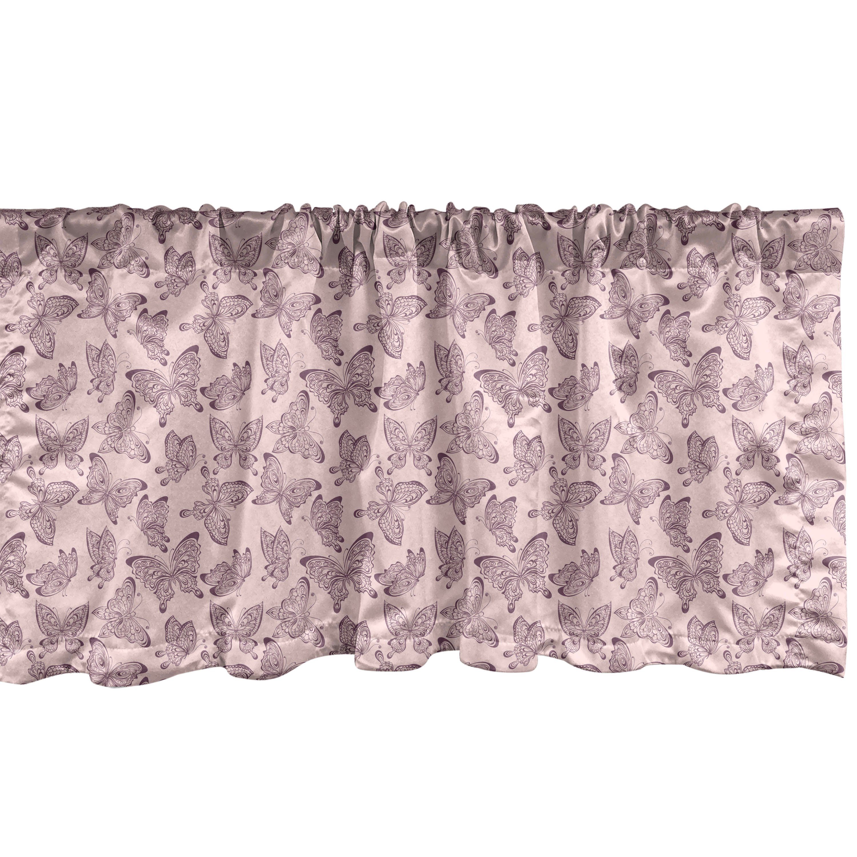 Scheibengardine Vorhang Volant für Küche Schlafzimmer Dekor mit Stangentasche, Abakuhaus, Microfaser, Romantisch Muster der Schmetterlinge Kunst