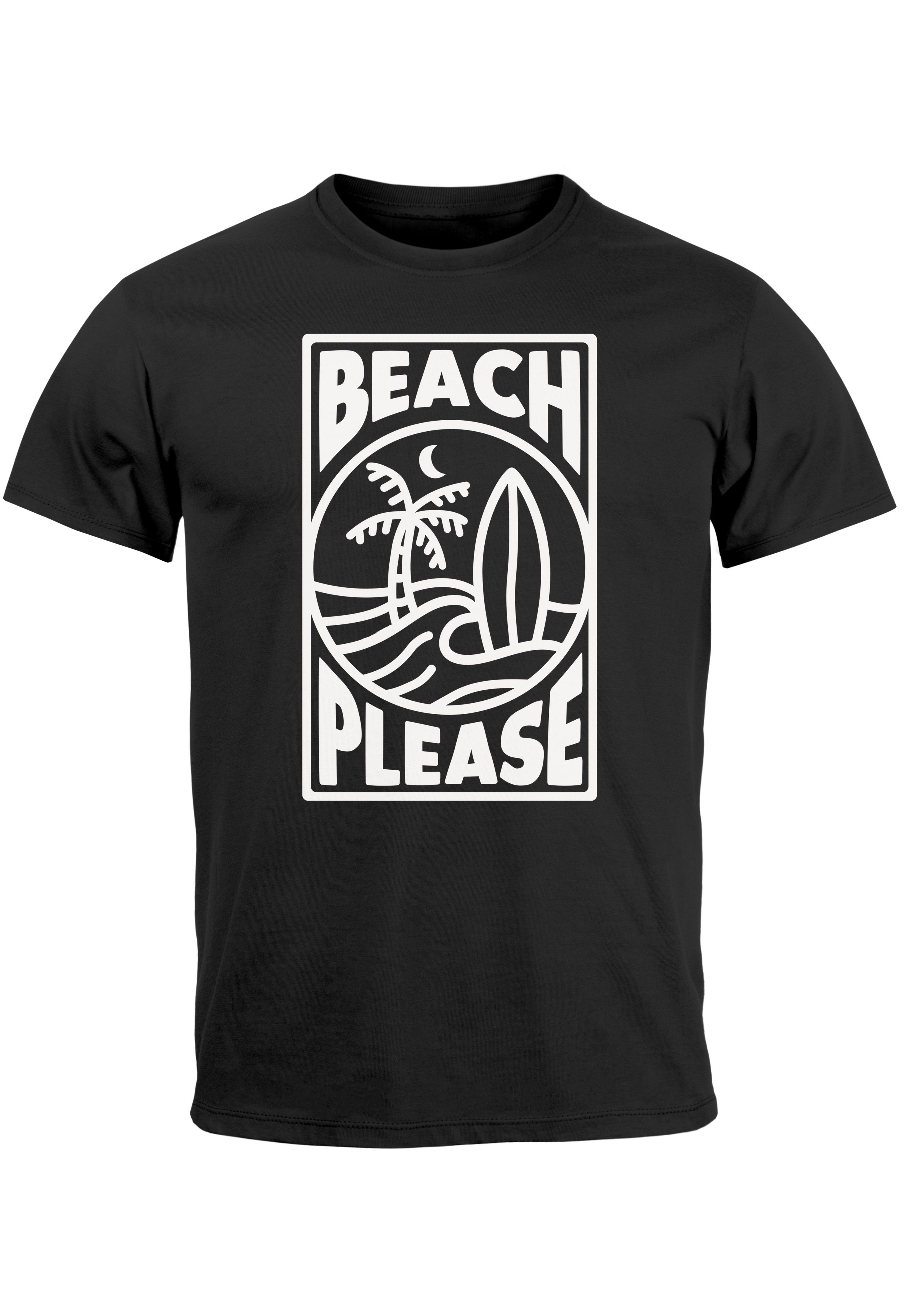 Neverless Print-Shirt Herren T-Shirt Wave schwarz mit Surfboard Print Sommer Surfing Welle Print Beach Please