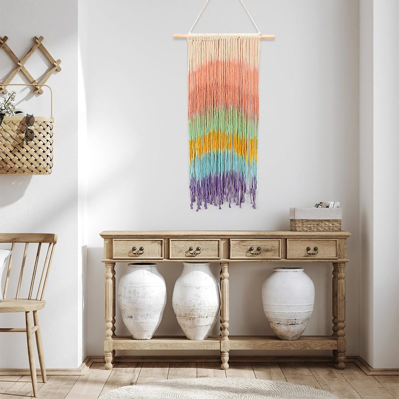 MOPUEA Wandteppich Tapisserie Handgefertigtes Baumwollseil Weben Regenbogen, Anwendbares Szenario: Wohnungseinrichtung