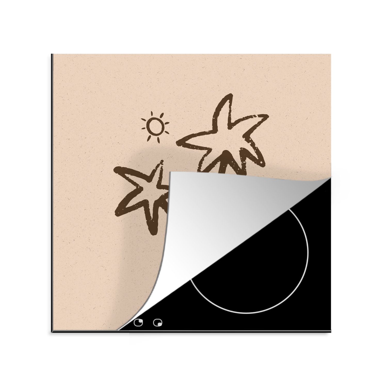 MuchoWow Herdblende-/Abdeckplatte Palme - Sonne - Pastell, Vinyl, (1 tlg), 78x78 cm, Ceranfeldabdeckung, Arbeitsplatte für küche
