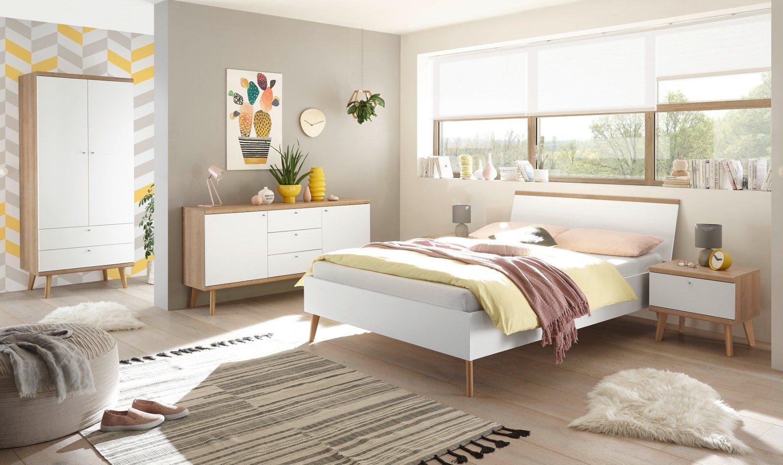 Furn.Design Einzelbett Helge Riviera, 140 mit 200 skandinavisches weiß Liegefläche in cm), (Einzelbett Design x Eiche