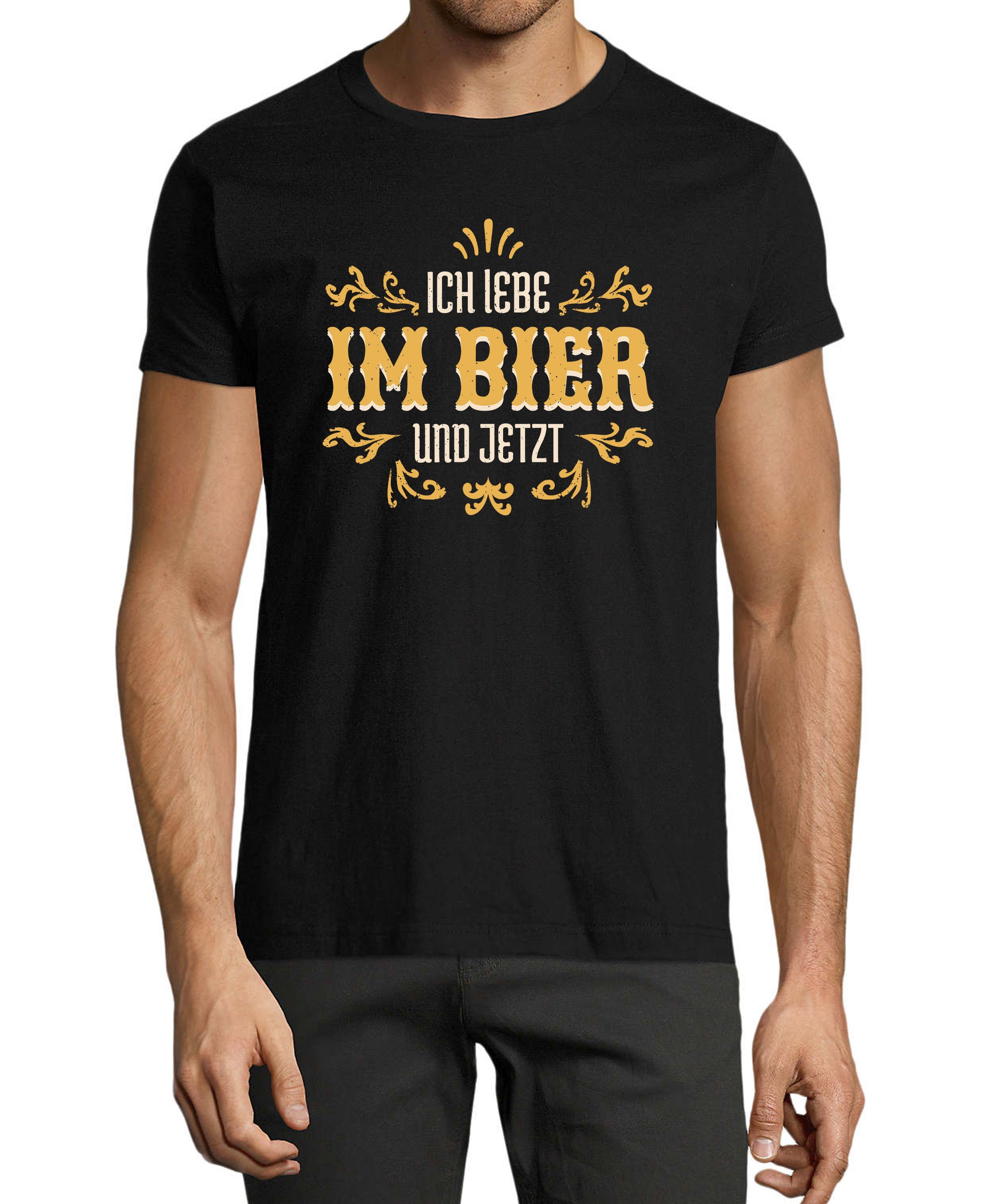 MyDesign24 T-Shirt Herren Sprüche Shirt - Trinkshirt Ich Lebe im Bier und Jetzt Baumwollshirt mit Aufdruck Regular Fit, i307 schwarz