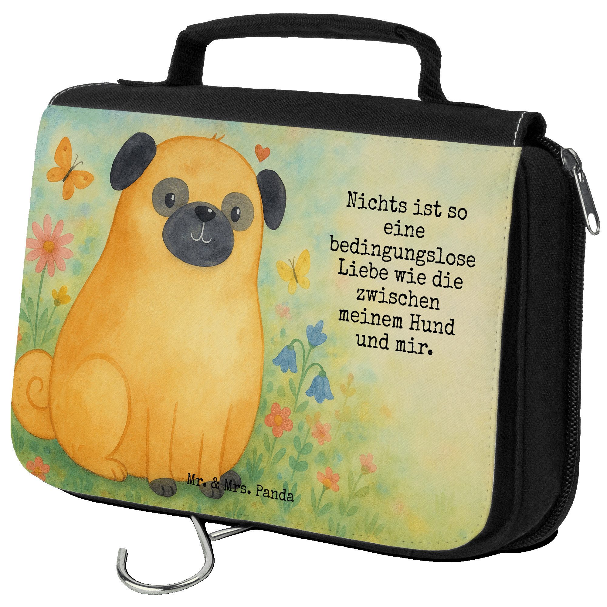 Mr. & Mrs. Panda Kulturbeutel Mops Design, kosmetiktäschchen, Weiß, Hund, Necessaire, Kosmetiktasch (Packung), badtasche Knuffig duschbeutel