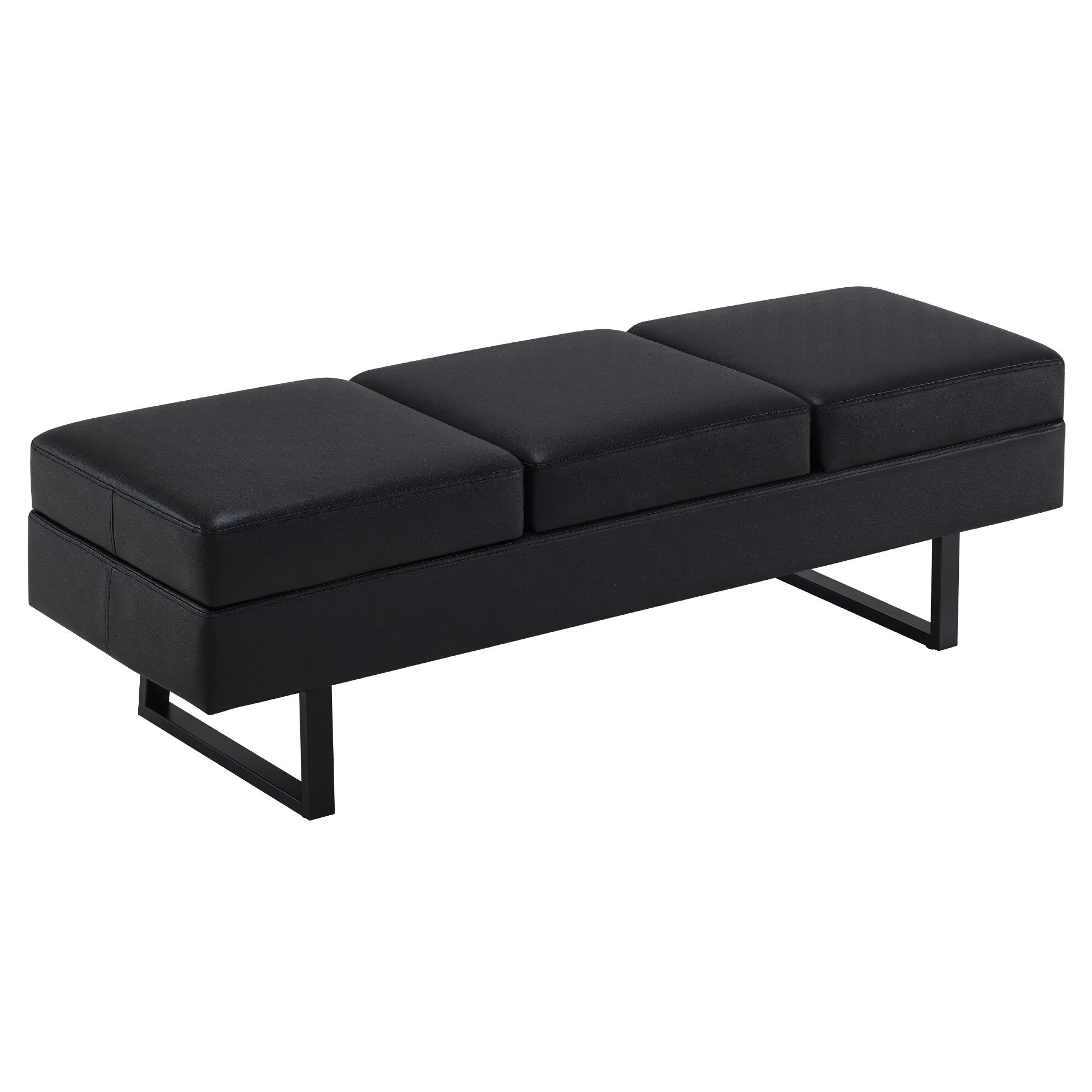 Barberpub Bank BarberPub 3-Sitzer Sitzbank für Friseursalon W513 (Schwarz/Kunstleder), Breite 153 cm, Wartebank, Polsterbank