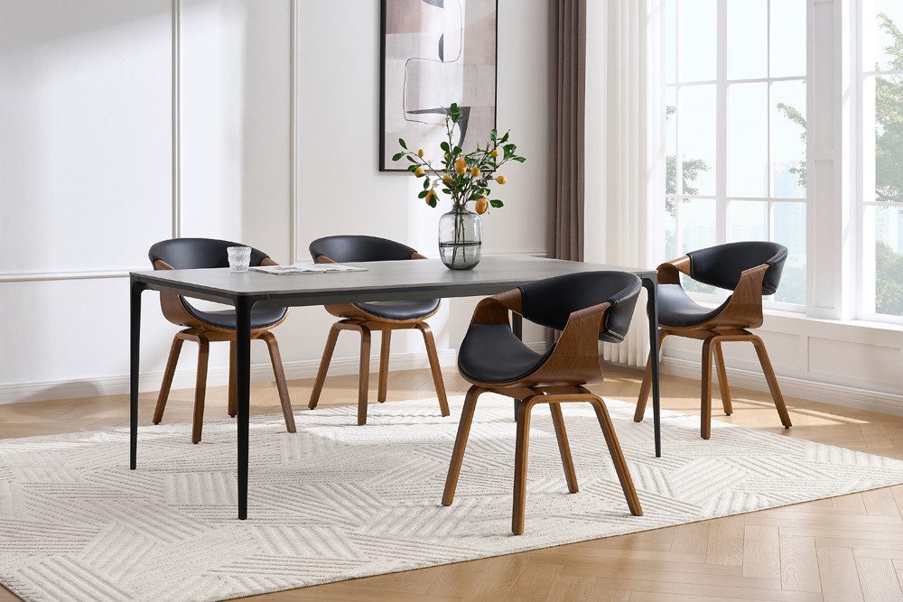 riess-ambiente Armlehnstuhl ORGANIC schwarz / natur - Walnuss, Kunstleder, Armlehnen, gepolstert (Einzelartikel, 1 St), Retro Stuhl mit geschwungenen Formen - ideal für Esszimmer & Büro