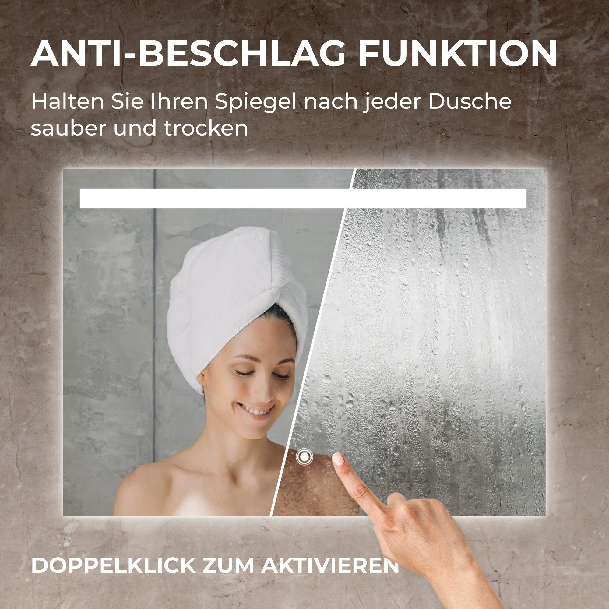 Bringer Badspiegel BRS104, Badezimmerspiegel mit Anti-Beschlag und Speicherfunktion