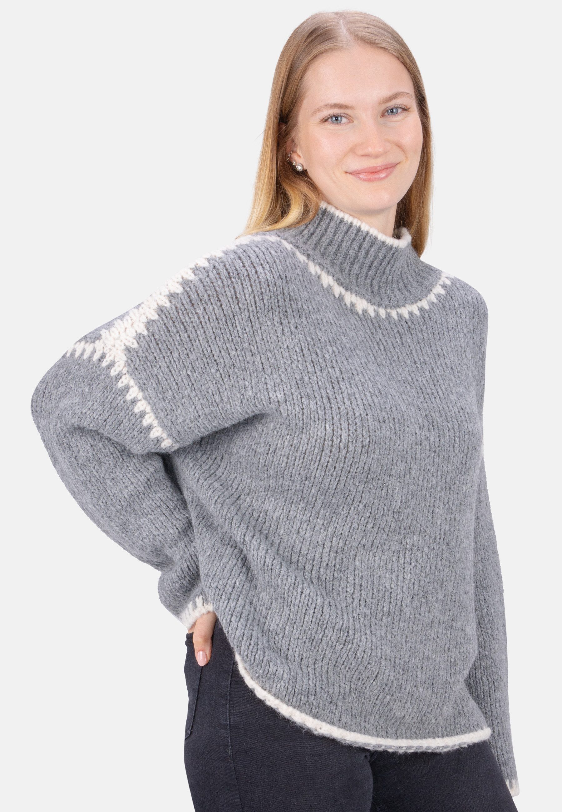 Seasons of April V-Ausschnitt-Pullover JOLIE Damen Strickpullover mit Stehkragen und Farbakzenten