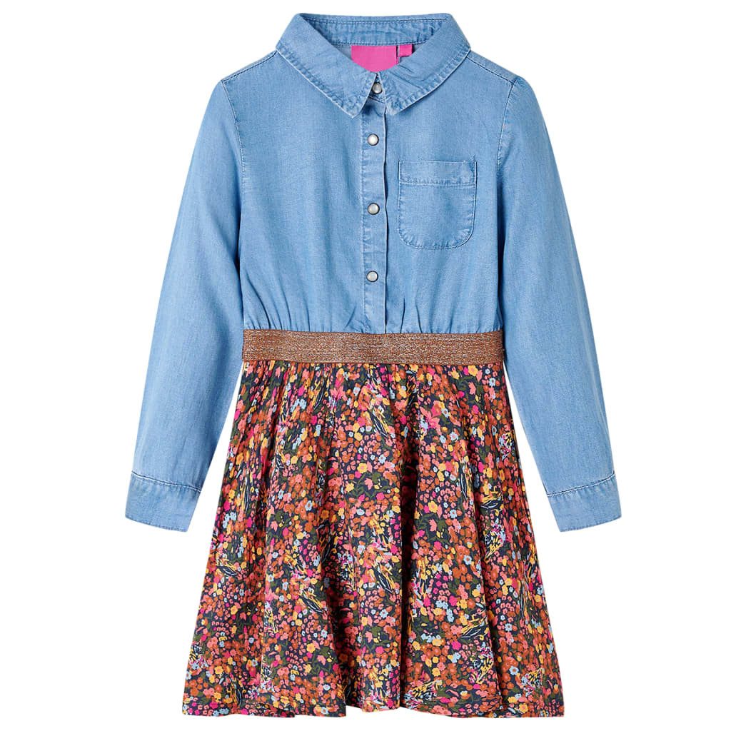 vidaXL Druckkleid vidaXL Kinderkleid mit Langen Ärmeln Marineblau und Jeansblau 116