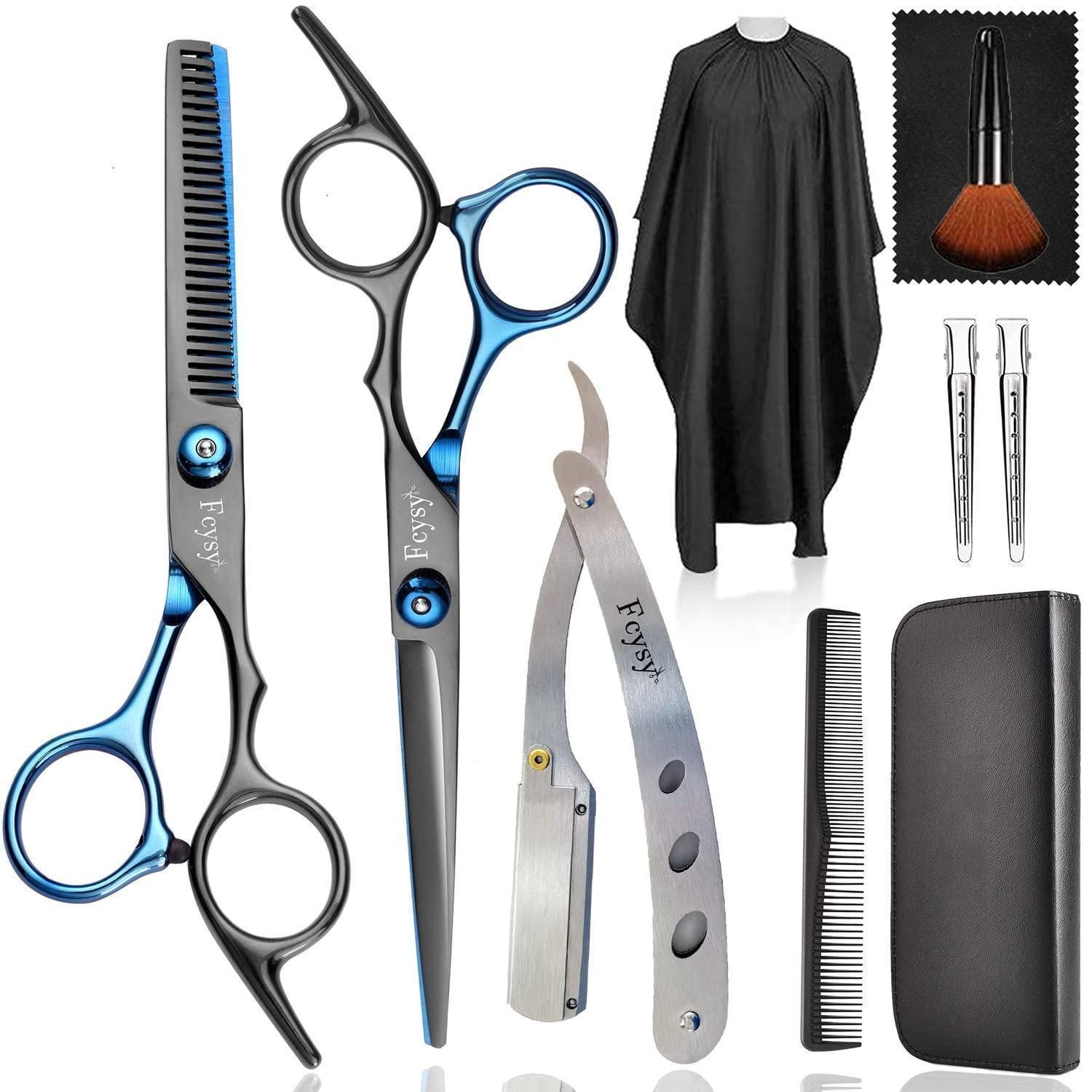 Fcysy Scheren-Set Friseurschere Set Haarschneide Effilierschere Profi-Kit 10 Stk Blau