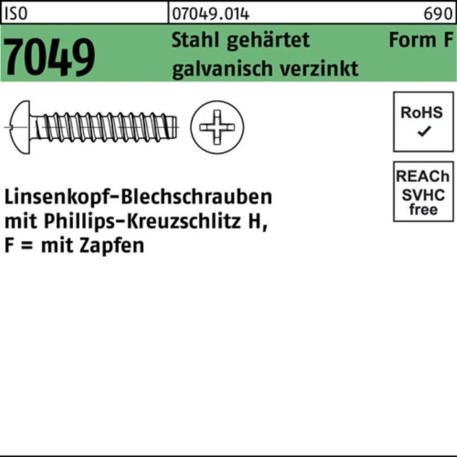 Reyher Blechschraube 100er Stahl Pack 7049 ISO F 2,9x9,5-H geh LIKO Blechschraube Zapfen/PH