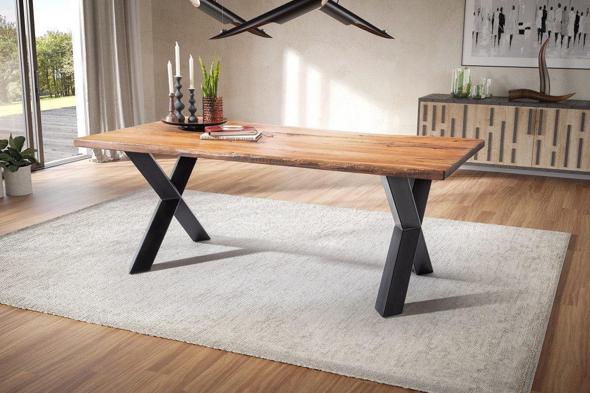 Main Möbel Esstisch Esstisch mit gerader Kante 180x90cm 'Pinta' Altholz & X-Fuß