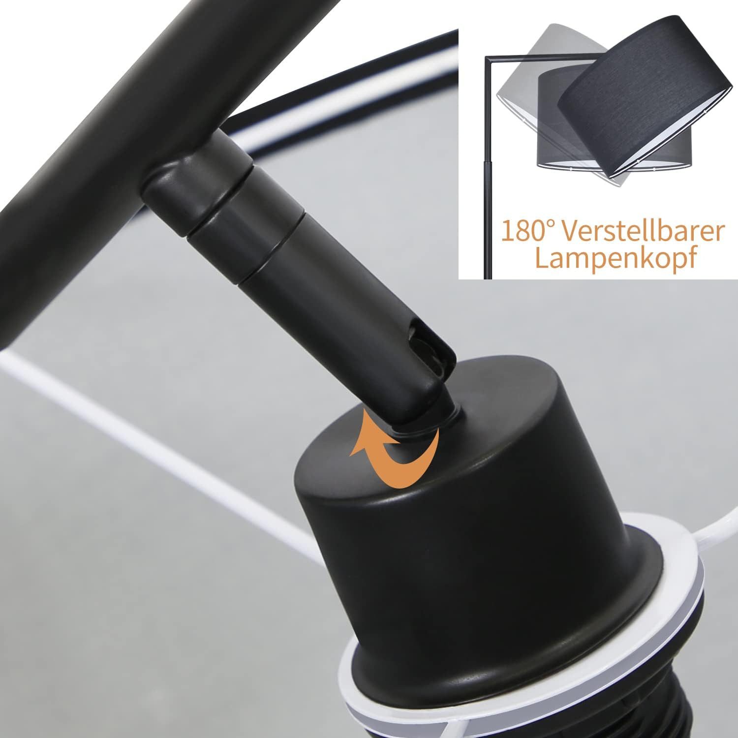 Nettlife Stehlampe Wohnzimmer Schwarz Stehleuchte Stoffschirm Bogenlampe E27 Leselampe, mit Fußschalter, LED wechselbar, Schlafzimmer Wohnzimmer Arbeitszimmer – Bild 4 von 5