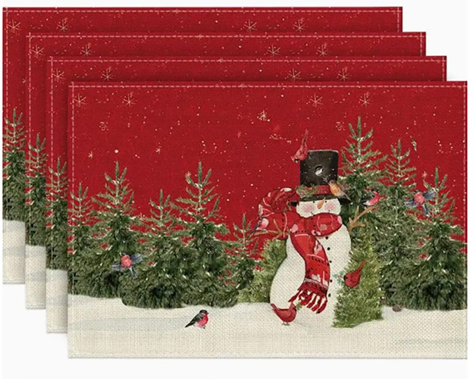 Coonoor Platzset Tischsets mit Weihnachtsbäumen und Schneemann, Winter-Tischsets, (4-St), für den Außenbereich, Zuhause, Party, Küche, Esszimmer, Dekoration