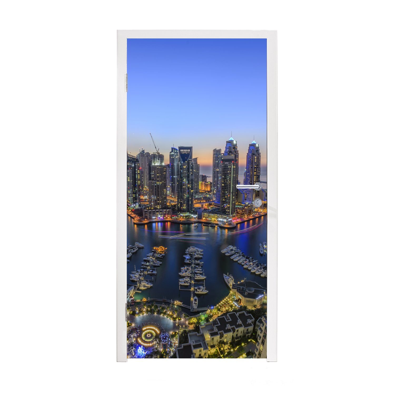 MuchoWow Türtapete Die Skyline der Dubai Marina in der Abenddämmerung, Matt, bedruckt, (1 St), Fototapete für Tür, Türaufkleber, 75x205 cm