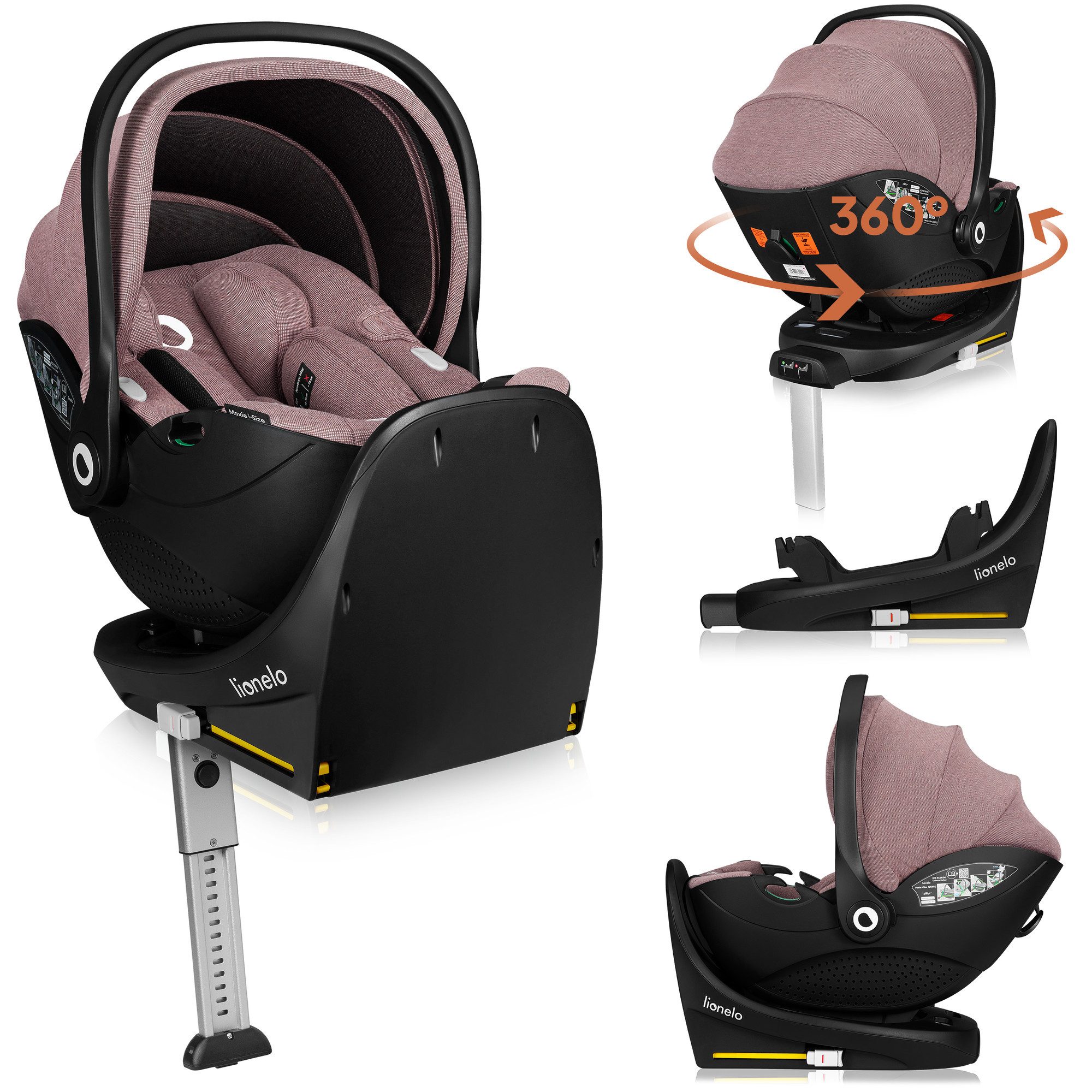 lionelo Autokindersitz MOXIE I-SIZE SET, ab: ab Geburt, bis: bis 87 cm, ab: 40 cm, bis: 87 cm, (Set mit 360°-Basis), Inklusive 360°-Basis/Memory Foam/Bambus/Dri-Seat/Magnetgurte