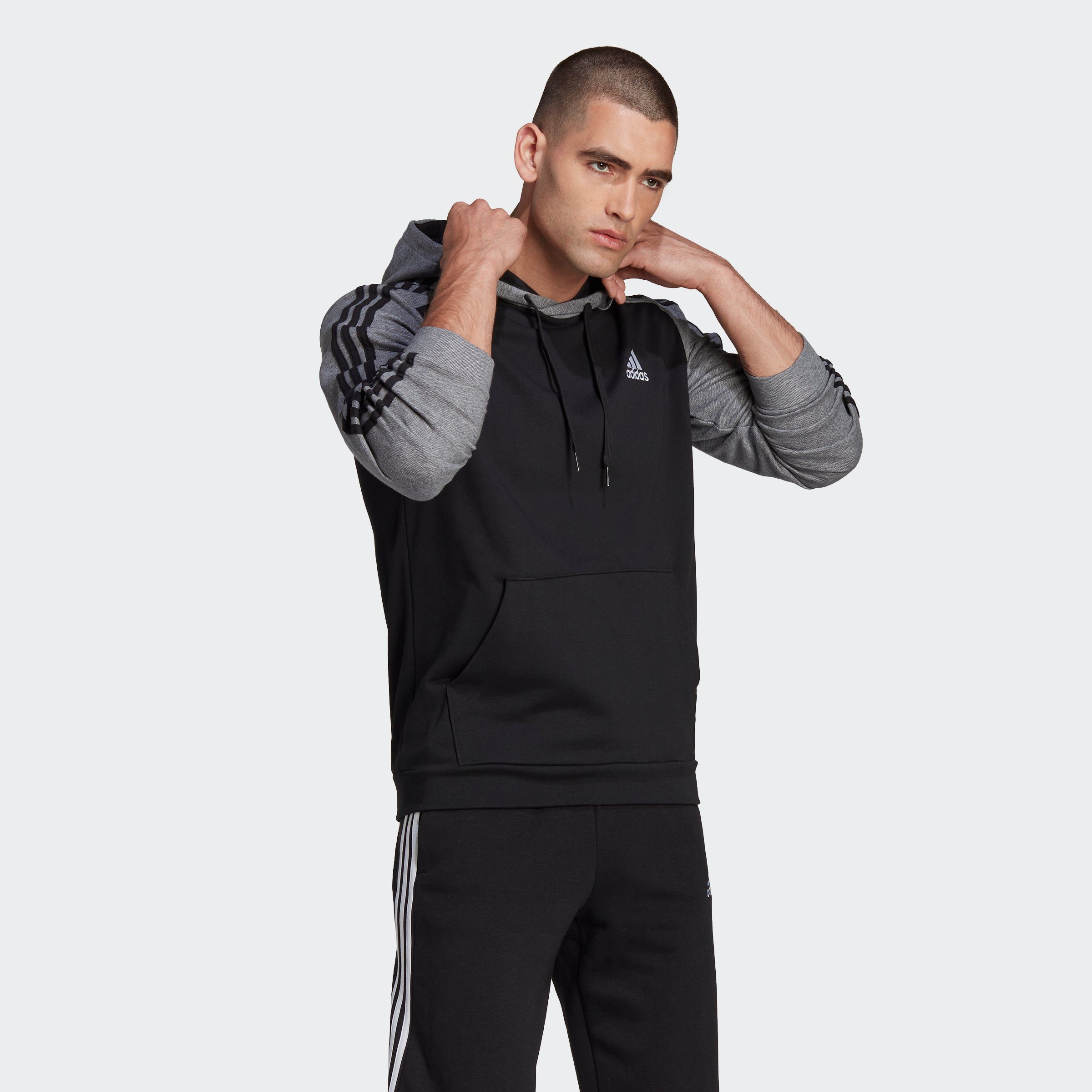 adidas Sportswear Kapuzensweatshirt ESSENTIALS MÉLANGE FRENCH TERRY HOODIE BLACK/BLCKME