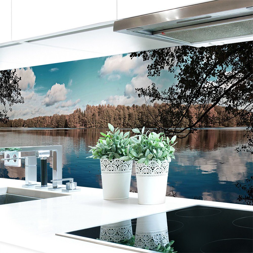 DRUCK-EXPERT Küchenrückwand Küchenrückwand Waldsee Premium Hart-PVC 0,4 mm selbstklebend