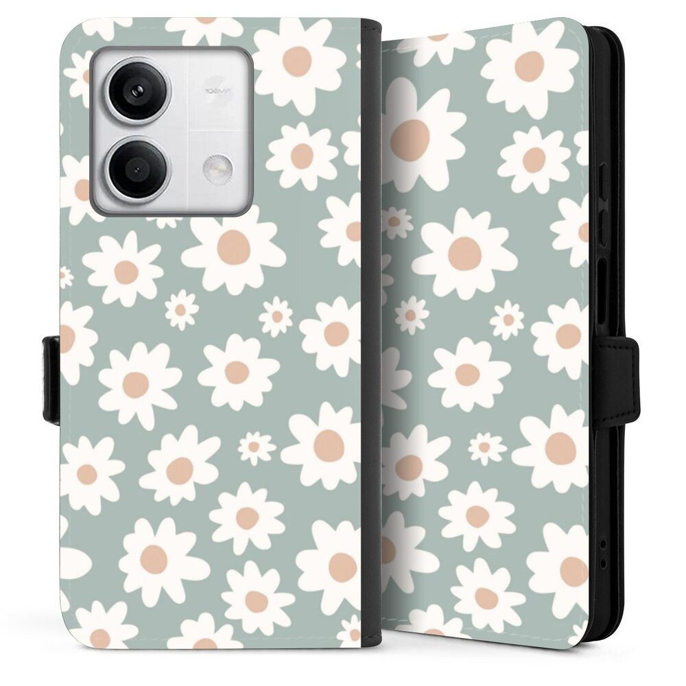DeinDesign Handyhülle Gänseblume Muster Blumen Daisy Flower Seamless Pattern Green, Xiaomi Redmi Note 13 5G Hülle Handy Flip Case Wallet Cover