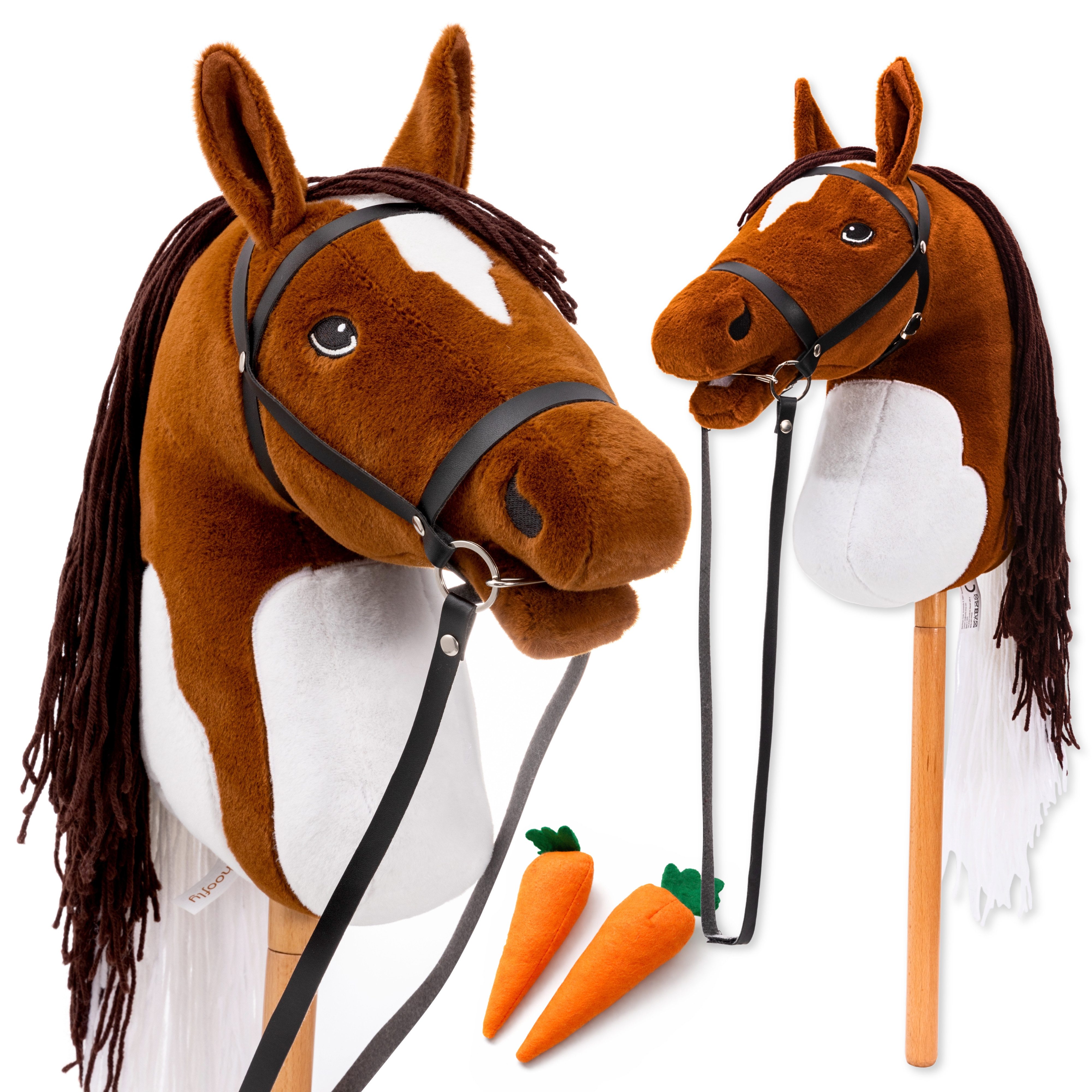 Hoofly Steckenpferd Hoofly® Hobby Horse Pferde Set mit Trense und Schraubstab in 4 Designs, (mit Trense & Schraubstab, hobby horsing, Stockpferd), Abschraubbarer Stab