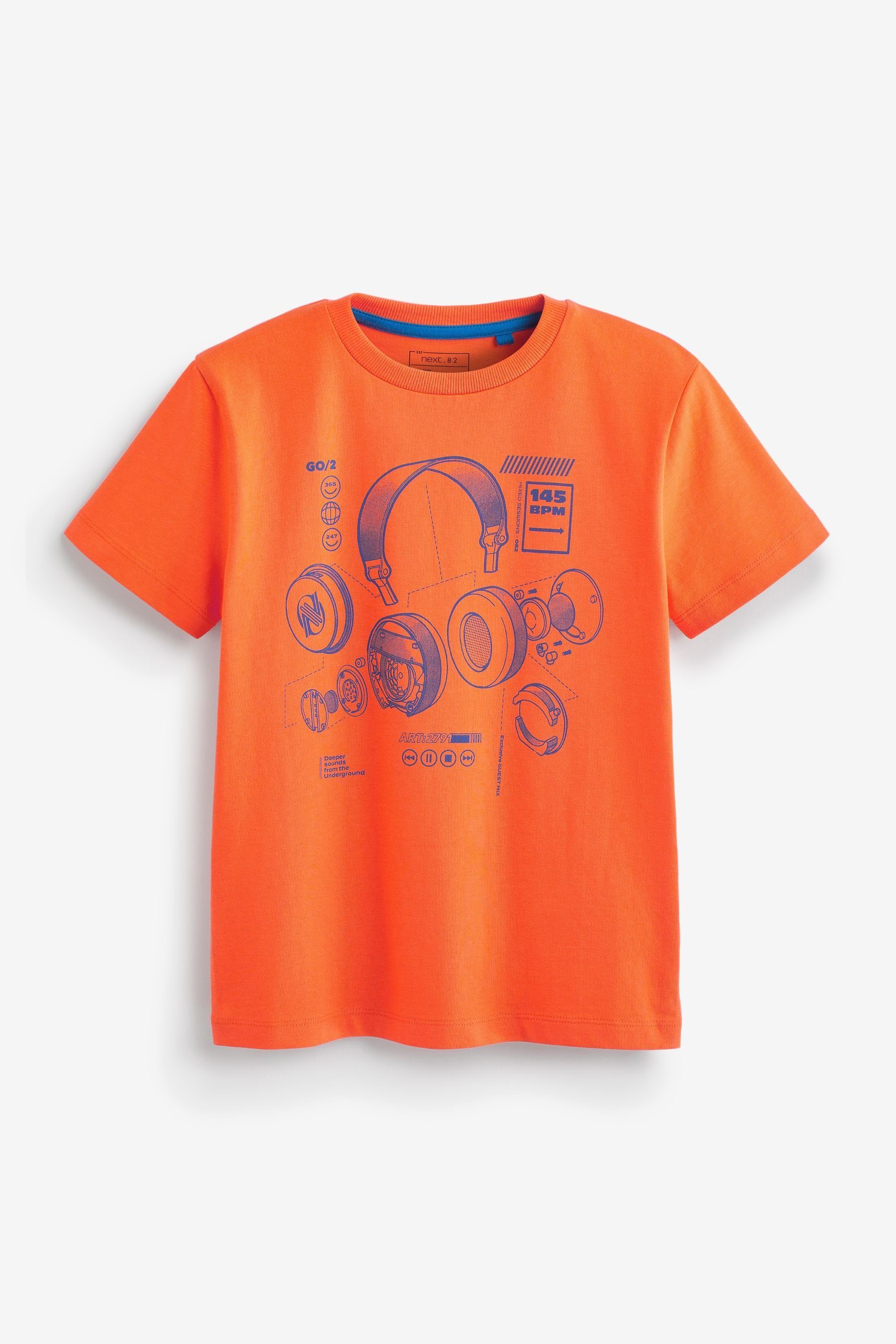 Next T-Shirt Grafik-T-Shirt (1-tlg) Orange Headphones | T-Shirts
