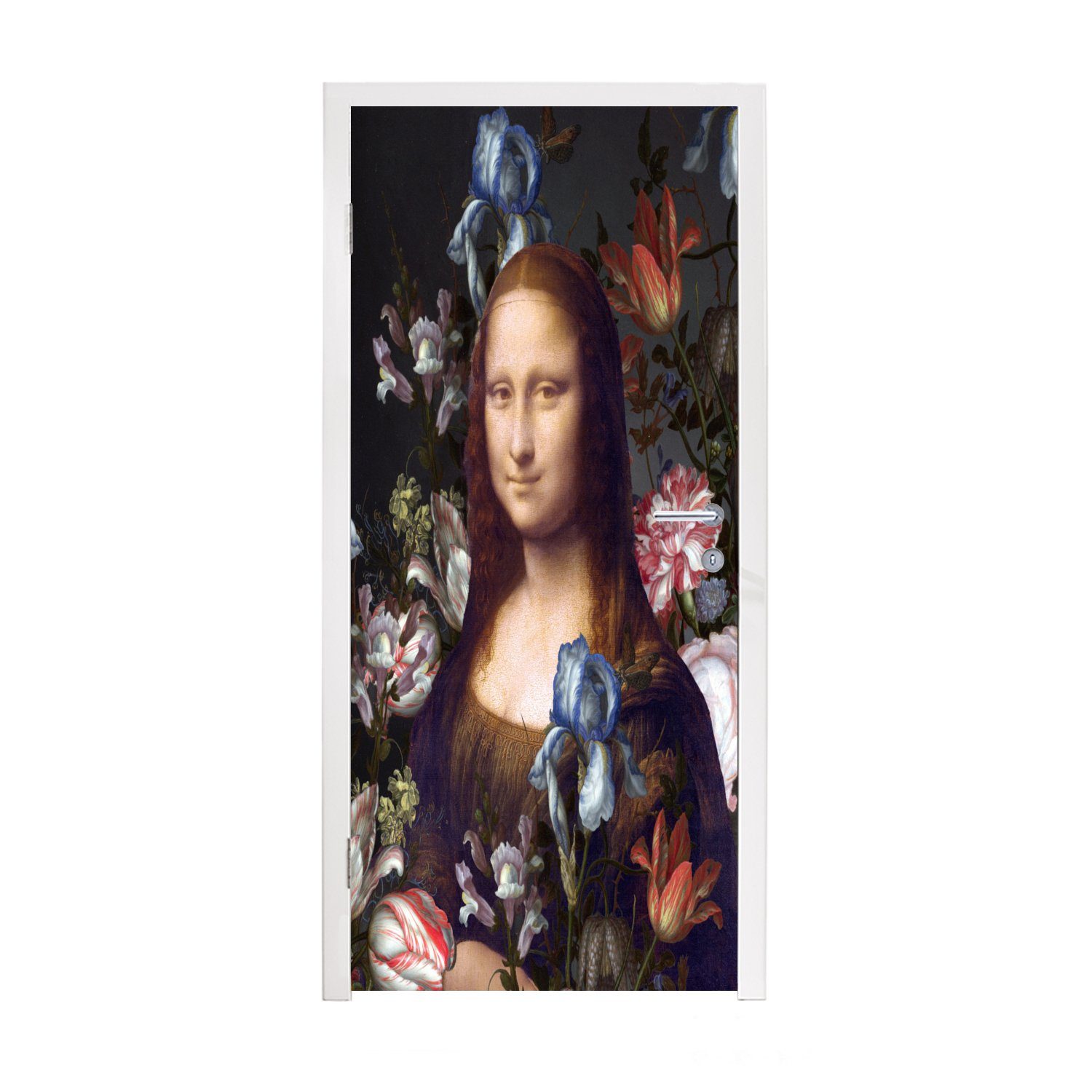 MuchoWow Türtapete Mona Lisa - Da Vinci - Blumen, Matt, bedruckt, (1 St), Fototapete für Tür, Türaufkleber, 75x205 cm