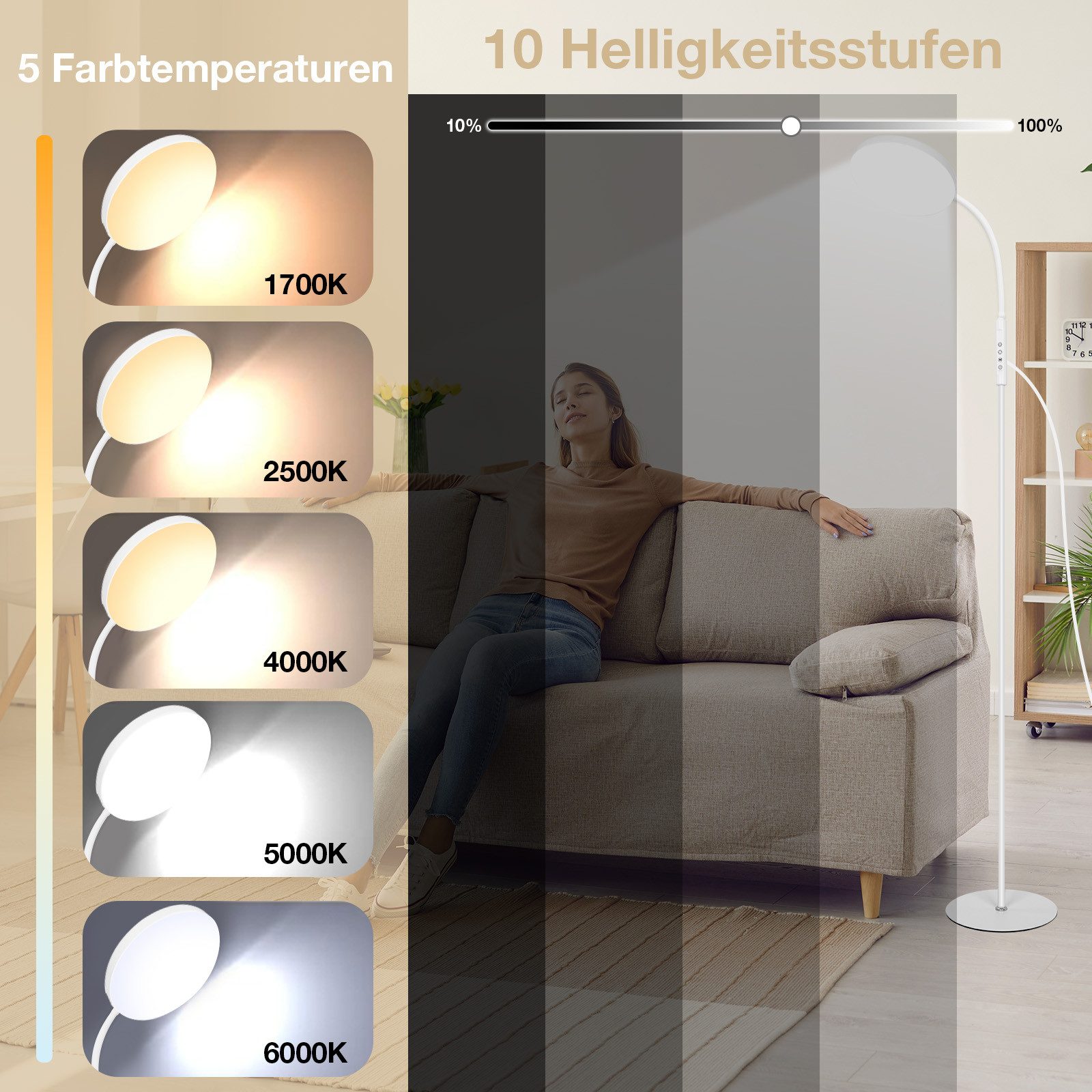 Jibenhome Stehlampe LED Stehleuchte Dimmbar, Leselampe günstig online kaufen