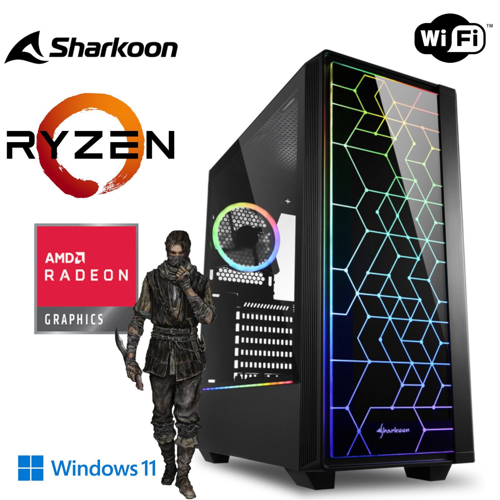 MEG-BAR Gaming PC - 6x 4,4GHz - M.2 SSD - WIFI Gaming-PC (AMD Ryzen 5 5600G,  8 GB RAM, 512 GB SSD, Windows 11 Pro)