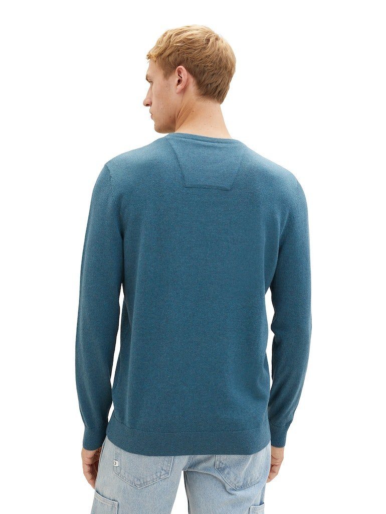TOM TAILOR Sweatshirt Basic Crew Strickpullover Dark melierter Neck Green Melange 32721 (1-tlg) Sweater