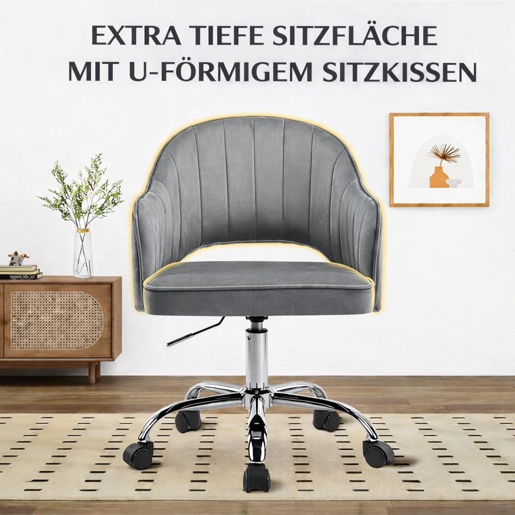 Fiximaster Polsterstuhl höhenverstellbarer Drehstuhl mit 360° Drehfunktion und Rollen (1 St), moderner Samt-Bürostuhl, Schminkstuhl