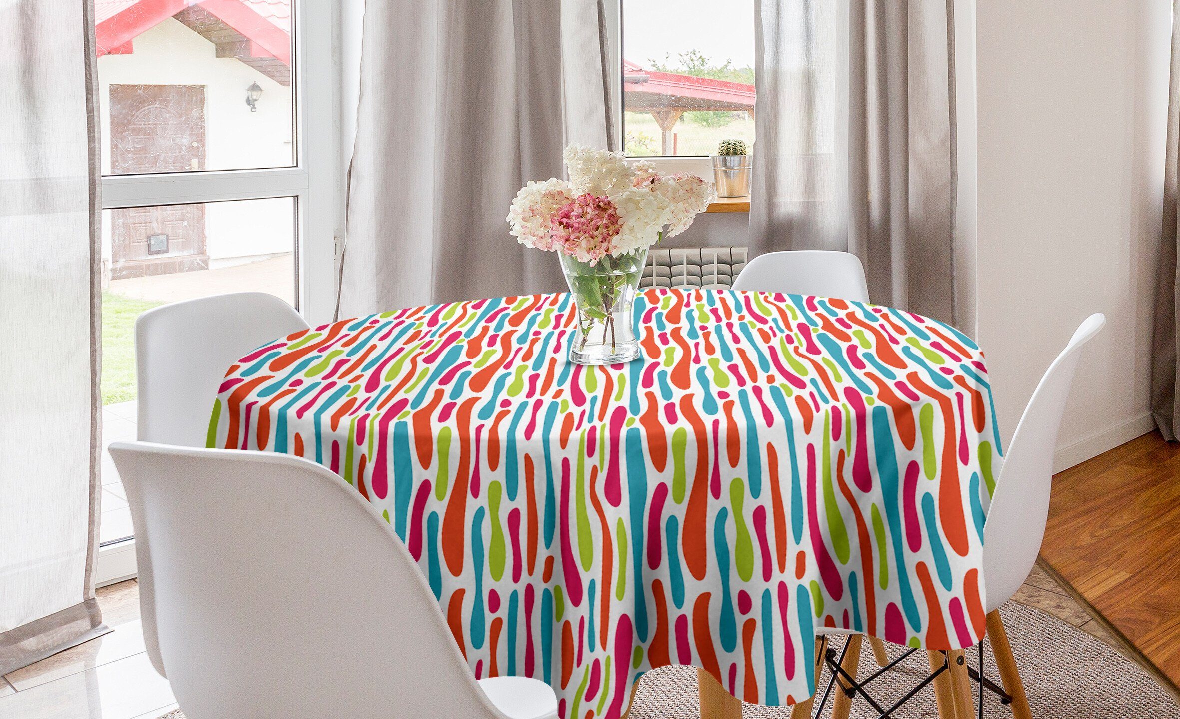 Abakuhaus Tischdecke Kreis Tischdecke Abdeckung für Esszimmer Küche Dekoration, Bunt Formlos Farbe Spots Motiv