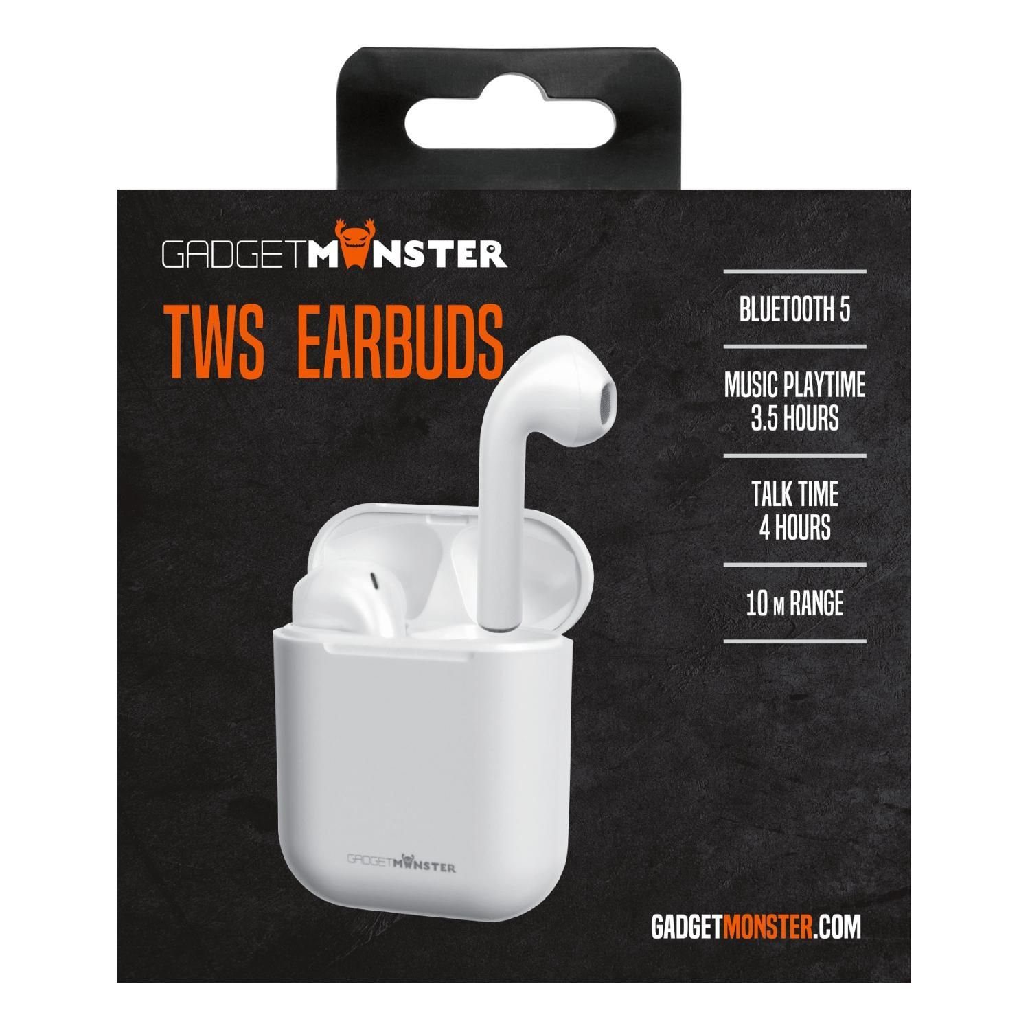 (inkl. TWS zu In-Ear GadgetMonster Kopfhörer Herstellergarantie) bis Jahre 5 10m weiß Bluetooth Std. Kopfhörer Spielzeit 18