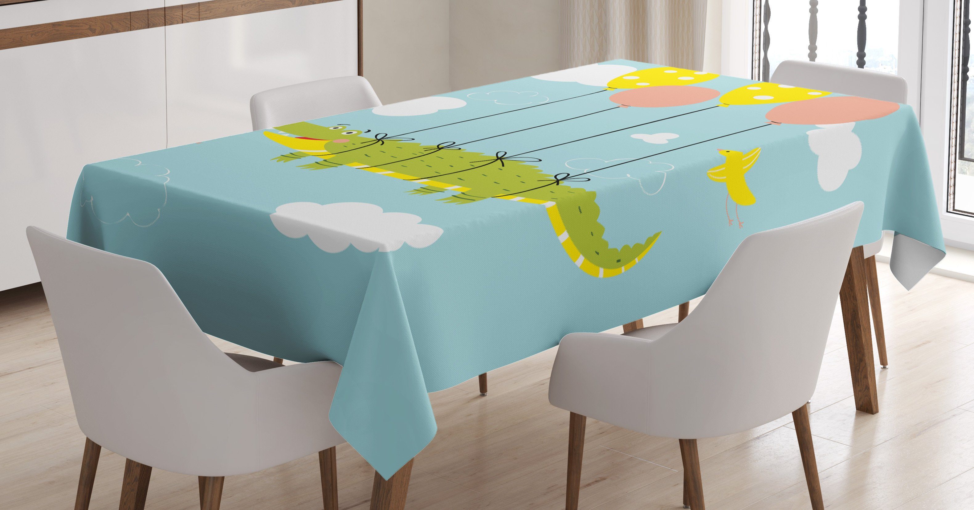 Abakuhaus Tischdecke Waschbar geeignet Bereich mit Außen Alligator Klare Für den Ballon Fliegen-Krokodil Farben, Farbfest