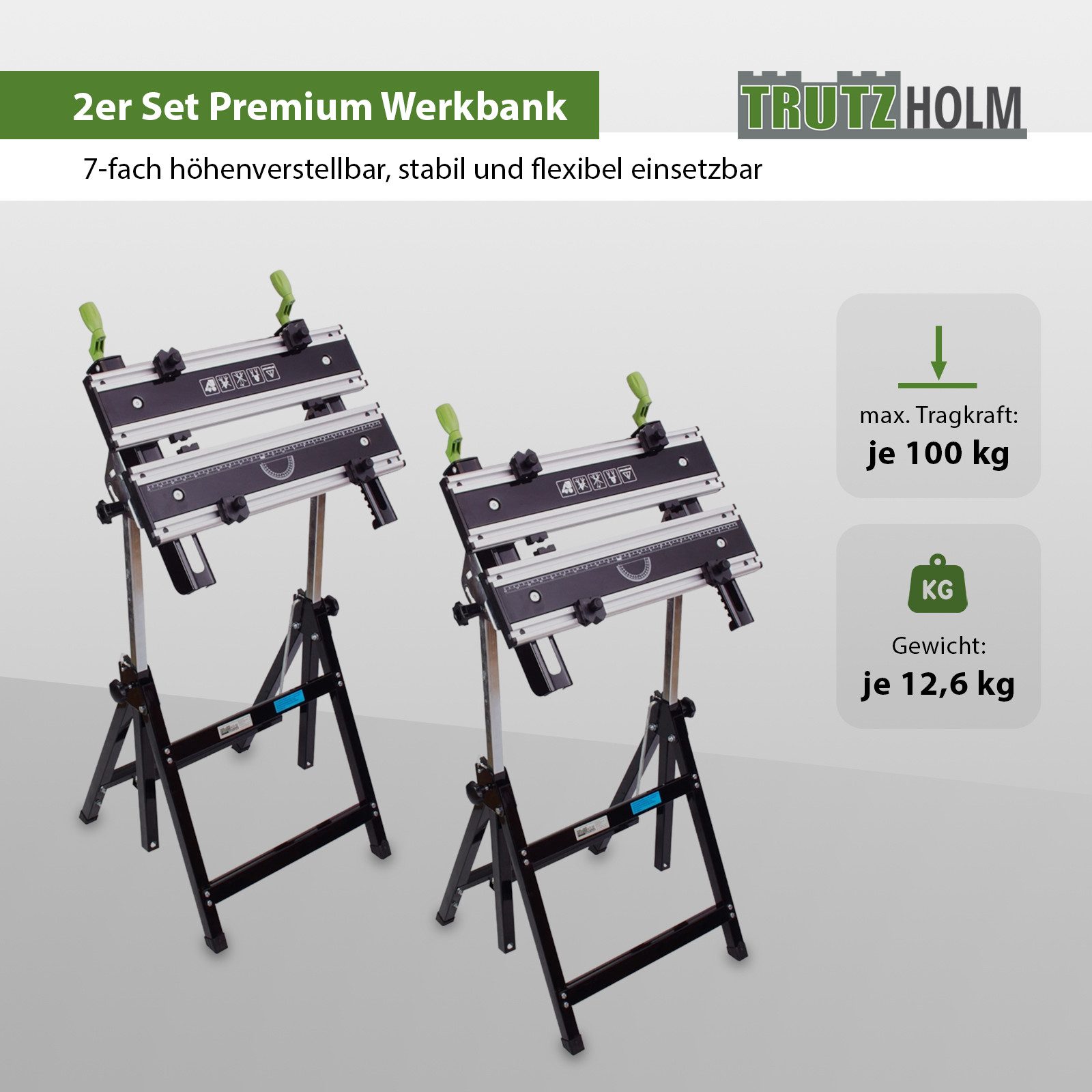 TRUTZHOLM Werkbank 2er Set Werkbank klappbar höhenverstellbar, (2er-Set)