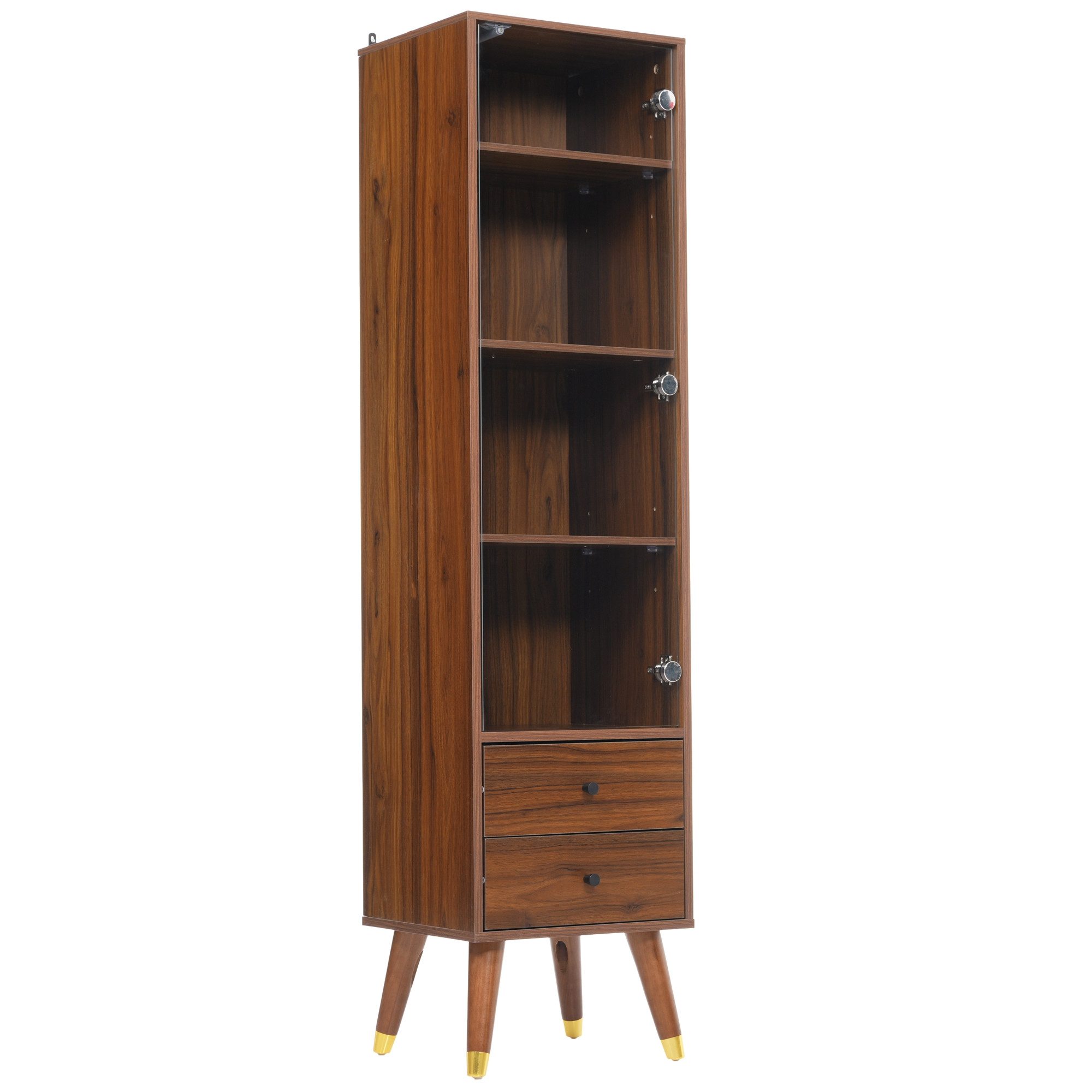 Flieks Glasvitrine Hochschrank mit verstellbaren Einlegeböden und 2 Schubladen (39,8x35x160 cm, 1-St., Eckschrank mit Glastüren und 4 Fächern) Mehrzweckschrank  – Bild 5 von 5